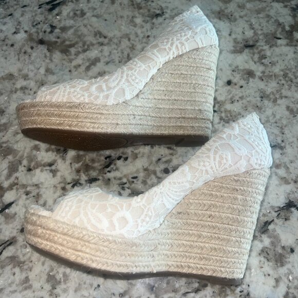 Vince Camuto 'Totsi' Peep Toe Nude Espadrille Wedge Sandals | Size 9.5 - Picture 2 of 12